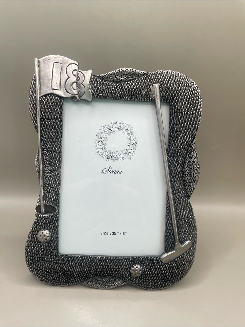 VTG Golf Picture Frame Polished Pewter Sienna 3.5” X 5” Photo Balls Flag Clubs
